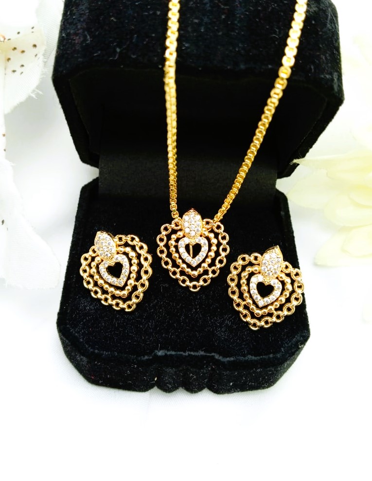 Indian White Zircon Love Locket Jewelry Set with Earrings (ZV:1935)