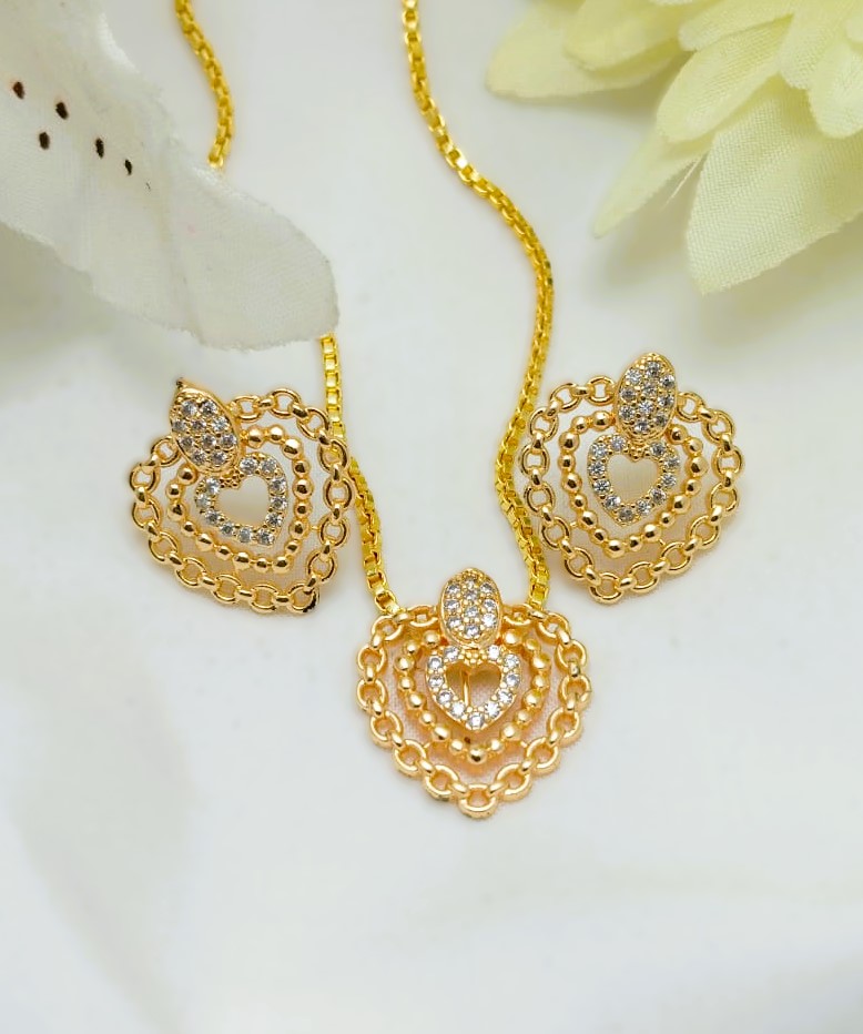 Indian White Zircon Love Locket Jewelry Set with Earrings (ZV:1935)