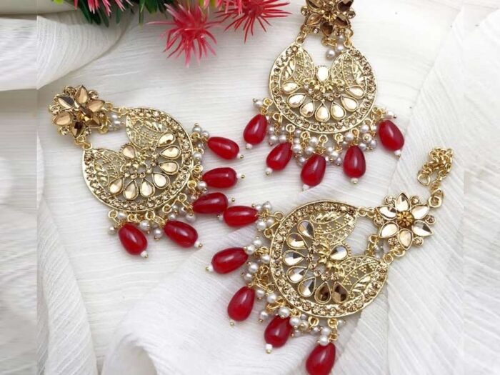 Kundan Earring Tikka Set For Girls (Code:1614)