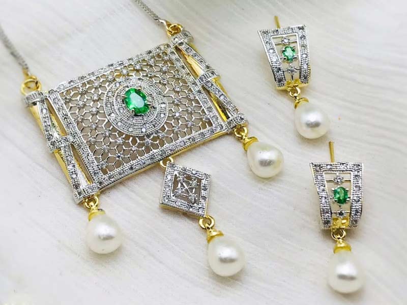 Indian Zircon Necklace Set With Earrings Set Ethnic Gold Plated Jewelry Women