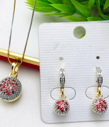 Crystal Ball Pendant necklace Earrings Set For Girls (Bridal Jewellery Set)