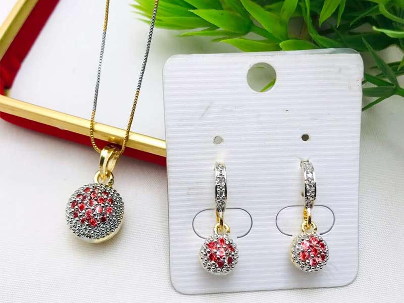 Crystal Ball Pendant necklace Earrings Set For Girls (Bridal Jewellery Set)