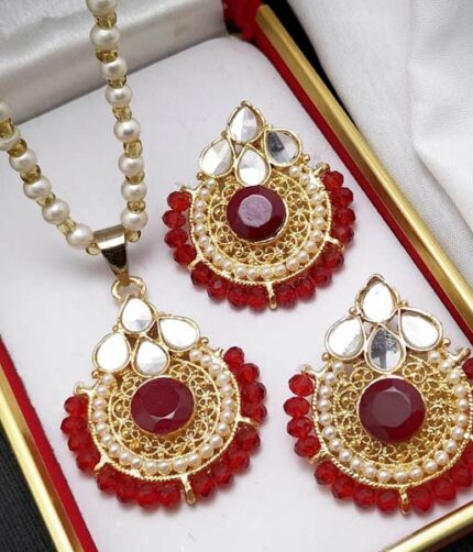 Women Party Indian Pearls Locket Necklace set With Earrings