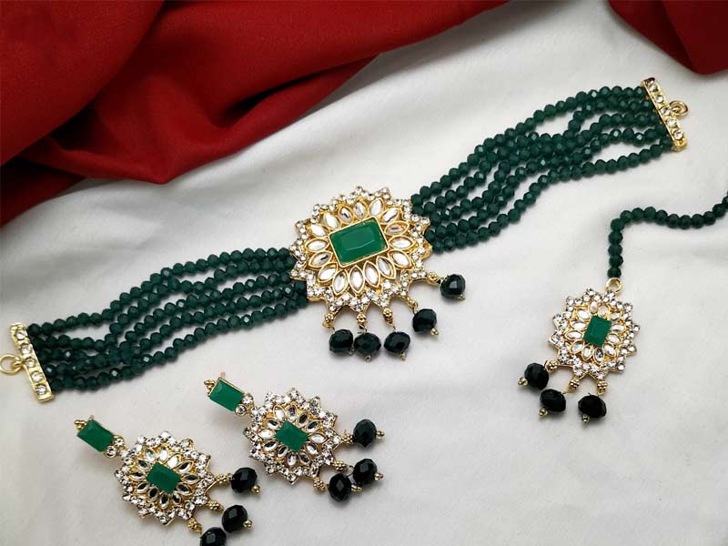 Indian Bridal Set Necklace Mathapatti Earrings Complete Jewelry Wedding Set