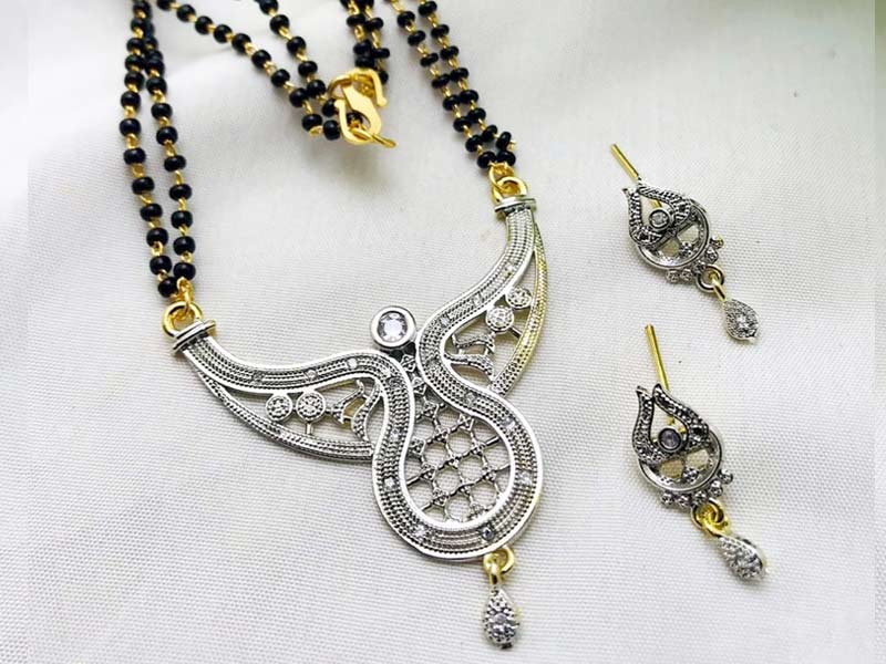 Double Chain Layered Black Beads Necklace & Earrings Jewellery Set for Women Double Chain Layered Black Beads Necklace & Earrings Jewellery Set for Women