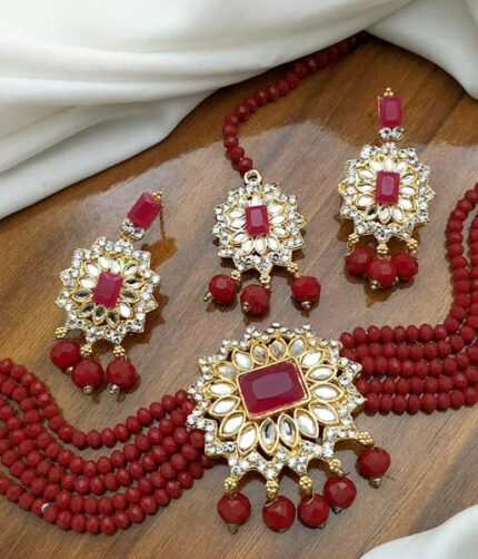Pakistani Bridal Set Necklace Mathapatti Earrings Complete Jewelry Wedding Set