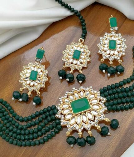Indian Bridal Set Necklace Mathapatti Earrings Complete Jewelry Wedding Set