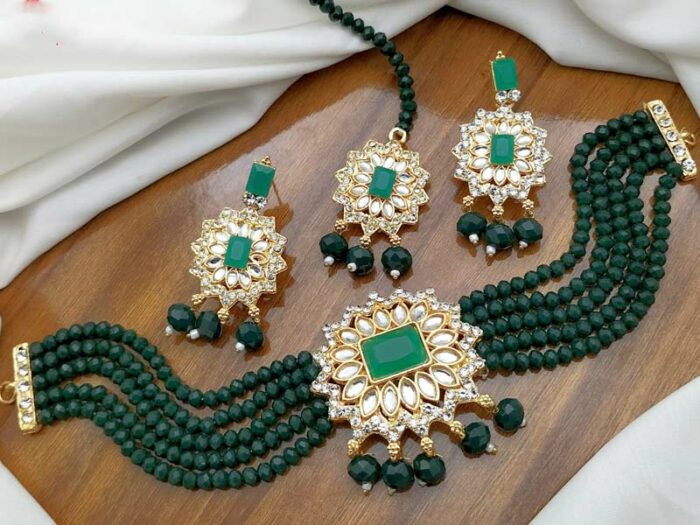 Indian Bridal Set Necklace Mathapatti Earrings Complete Jewelry Wedding Set