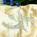 Beautiful Silver Wedding Necklace Jewelry Set With Earrings And Tikka (ZV:3098)