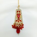 Maroon Golden Bridal Necklace Set with Earrings, Bindia and Jhumer (ZV:3426)