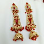 Maroon Golden Bridal Necklace Set with Earrings, Bindia and Jhumer (ZV:3426)