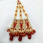 Maroon Golden Bridal Necklace Set with Earrings, Bindia and Jhumer (ZV:3426)
