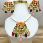 Stylish Navratna Pearl Locket Chain Set With Earring (ZV:3738)