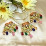 Stylish Navratna Pearl Locket Chain Set With Earring (ZV:3738)