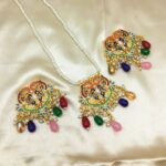 Stylish Navratna Pearl Locket Chain Set With Earring (ZV:3738)