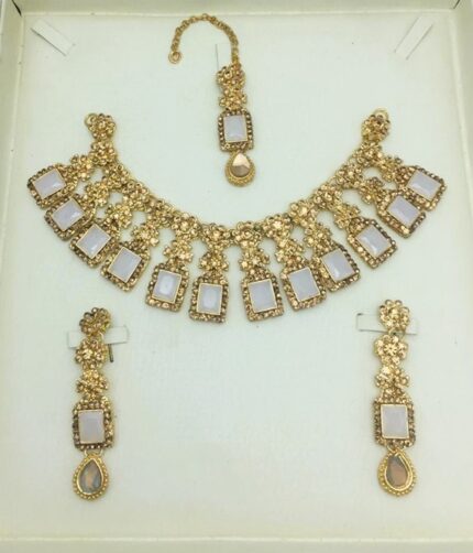 Beautiful Zircon and Stone Necklace Jewelry Set (ZV:5134)