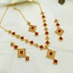 Zircon Necklace Jewelry Set with Earrings and Bindia (ZV:5178)