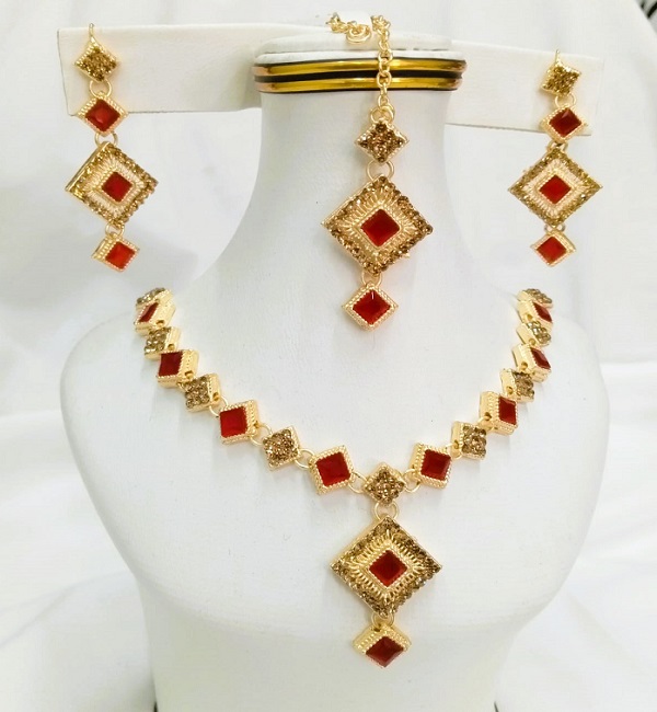 Zircon Necklace Jewelry Set with Earrings and Bindia (ZV:5178)