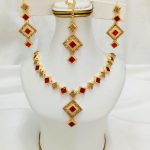 Zircon Necklace Jewelry Set with Earrings and Bindia (ZV:5178)