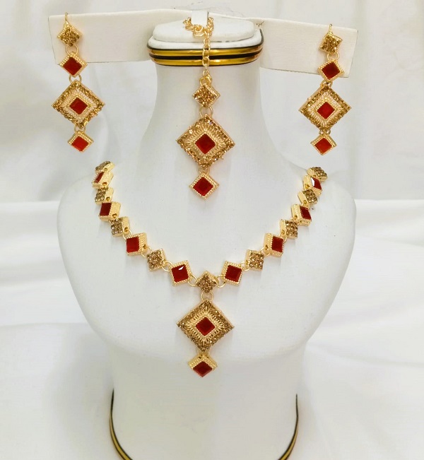 Zircon Necklace Jewelry Set with Earrings and Bindia (ZV:5178)