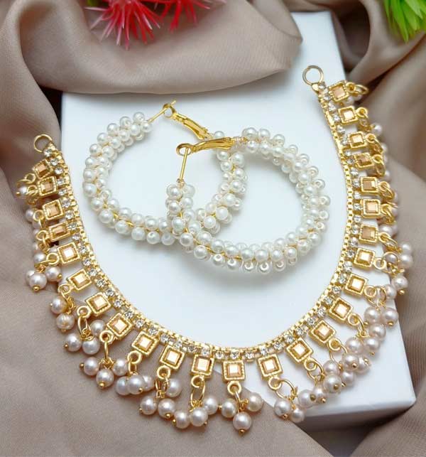 Beautiful Golden With White Pearls Gujra Hoop Earrings Jewellery For Women