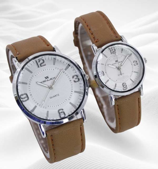 Pack of 2 Stylish Rubber Chain Quartz Brown Watch for Couple