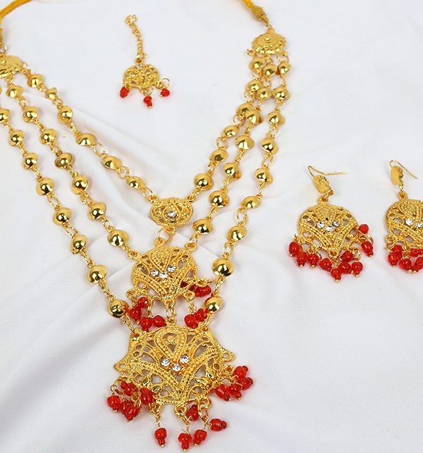 Golden Necklace Set With Earring (ZV:15234)