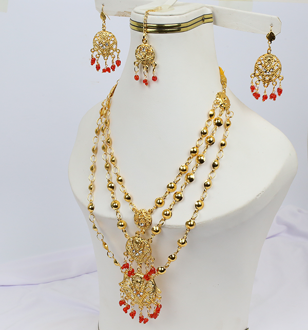 Golden Necklace Set With Earring (ZV:15234)