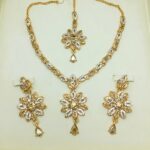 Golden Necklace Set With Earring & Matha Patti (ZV:15373)