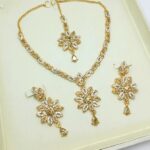 Golden Necklace Set With Earring & Matha Patti (ZV:15373)