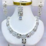Silver Zircon Necklace Necklace Jewelry Set With Earrings (ZV:18741)