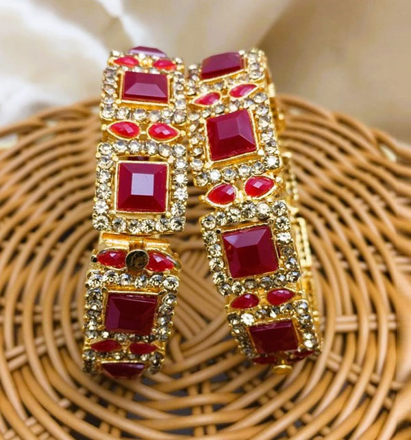 Stylish Maroon Stone Zircon 2 PCs Adjustable Bangles (ZV:19215)
