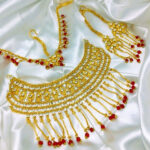 Golden Bridal Wedding Traditional Zircon Necklace Jewelry Set with Tikka and Earrings For Women (ZV:19296)