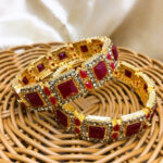 Stylish Maroon Stone Zircon 2 PCs Adjustable Bangles (ZV:19215)