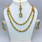 Double Layered Stone Necklace Jewerly Set With Earring and Tikka (ZV:18500)