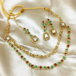 Double Layered Stone Necklace Jewerly Set With Earring and Tikka (ZV:18500)
