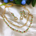 Double Layered Stone Necklace Jewerly Set With Earring and Tikka (ZV:18500)