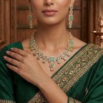 Elegant Zircon & Stone Necklace Jewelry Set with Earrings and Teeka (ZV:19498)