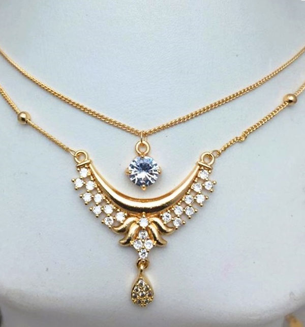 Double Layered White Zircon Chain Locket Necklace Jewelry Set (ZV