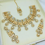 Beautiful Light Golden Zircon Wedding Necklace Jewelry Set with Long Earrings and Teeka
