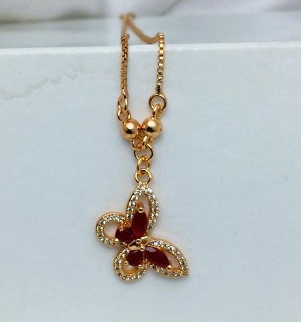 Stylish Zircon Maroon Butterfly Locket Jewelry Set (ZV:19579)