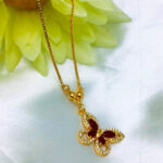 Stylish Zircon Maroon Butterfly Locket Jewelry Set (ZV:19579)