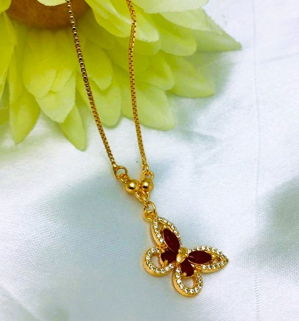 Stylish Zircon Maroon Butterfly Locket Jewelry Set (ZV:19579)