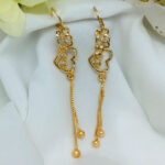 Beautiful Heart Shape Zircon Golden Long Earrings (ZV:20357)