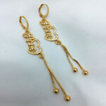 Beautiful Heart Shape Zircon Golden Long Earrings (ZV:20357)