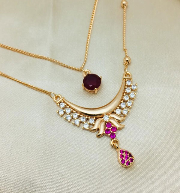 Double Layered Zircon Chain Locket Necklace Jewelry Set (ZV:19488)