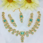 Elegant Zircon & Stone Necklace Jewelry Set with Earrings and Teeka (ZV:19498)