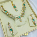 Elegant Zircon & Stone Necklace Jewelry Set with Earrings and Teeka (ZV:19498)
