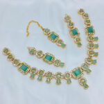 Elegant Zircon & Stone Necklace Jewelry Set with Earrings and Teeka (ZV:19498)