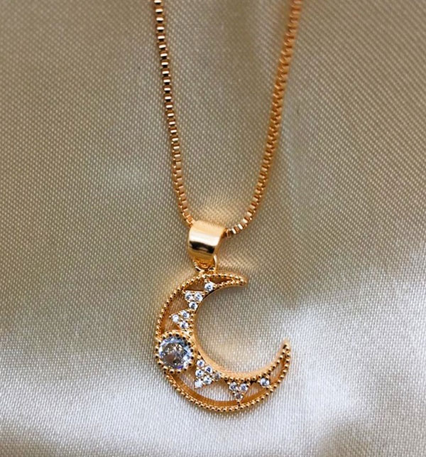 Elegant Zircon White Moon Chain Locket Jewelry Set (ZV:19848)